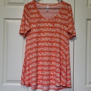 Coral & Cream Patterned Floral Baby Doll Tunic Top LuLaRoe Perfect T